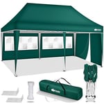 tillvex Tonnelle étanche 3 x 6 m, pliable, pop-up, réglable en hauteur, protection UV 50+, tente de réception avec sac, pour jardin, avec 3 panneaux latéraux (vert)