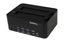 StarTech.com Dual Bay Hard Drive Duplicator and Eraser, Standalone HDDSSD ClonerCopier, USB 3.0 to SATA Docking Station, Hard Disk Duplicator and Sanitizer Dock - ToollessTop-Loading Design - hårddiskduplikator