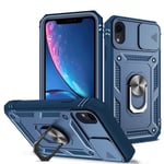 XYZNTMF for iPhone XR Case with Slide Camera Cover Rotatable Kickstand Case Military Grade Shockproof Soft Silicone Bumper Hard PC Anti-Scratch Phone Case for iPhone XR, Blue