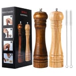 BINHAI Wooden Pepper Mill Set Salt Pepper Grinder Kit Manual Mills Solid with Strong Adjustable Ceramic Grinders 2 Piece 8 Inches