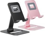 Lot De 2 Supports De Téléphone Portable Pliables Doubles, Support De Téléphone Entièrement Réglable Pour Bureau, Compatible Avec Iphone 15 14 13 12 11, Tous Les Téléphones, Noir & Or Rose