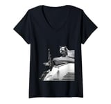 Womens Cat sitting on the motorcycle Hasselblad 501cm 907x and x2d V-Neck T-Shirt