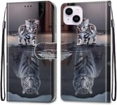 Peinture Premium Pu Cuir Coque Pour Apple Iphone 14 Plus Coque En Cuir Pu Etui De Protection Motif Avec Fonction Support Magnétique Portables Case Pour Apple Iphone 14 Plus,Chat Tigre