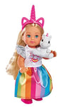 Simba 105733425 Evi Love Little Unicorn, Doll in a Cute Rainbow Dress with Unicorn Headband and Cuddly Toy, 12 cm Toy Doll, from 3 Years