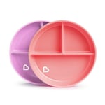 Munchkin Stay Put Divided Plates| Kids Divided Plate Set| Baby & Toddler Plate with Compartments|Suction Plate for Babies 6 Months & Over| BPA Free Plate| Baby Weaning Plate| 2 Pack| Pink/Purple