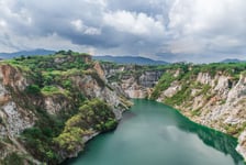 Mountain landscape with green color river