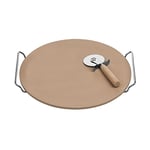 Premier Housewares Pierre à Pizza et Cutter avec Ensemble de grès Plateau/Support de Chrome, Naturel, Céramique, Naturel, 4 x 35 x 33 cm