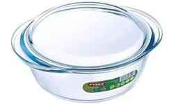 Pyrex Round Casserole Dish 2.1 Litre, Clear, Includes Lid, Dishwasher Safe, Oven Safe to 300°C, CZ083