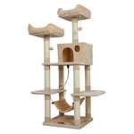 Meerveil Arbre à Chat Griffe de Chat Cadre d'escalade de Chat Planche à Gratter Jouet Boule de Cheveux Suspendu Double Plateforme, Hamac, Hauteur 150cm (Beige) 50 x 50 x 145 cm (Pack of 1)