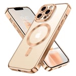 DUEDUE Magnetic Clear for iPhone 13 Pro Case, [Compatible with Magsafe] Wireless Charging Shockproof Protection, Scratch-Resistant, Slim Phone Cover Women Men Case for iPhone 13 Pro 6.1", Gold