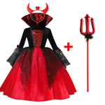 2024 Flickor Cosplay Vampyr Halloween Klänning För Barn Spöke Brud Gotisk Kostym Greve Vampiran Karneval Outfit Svart Röda Kläder 3PCS Ghost Bride C 130cm