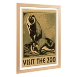 Big Box Art Framed Print of Vintage WPA Poster Visit The Zoo Design | Wall Art Picture | Home Decor for Kitchen, Living Room, Bedroom, Hallway, Oak, A2 / 24.5x18 Inch / 62x45cm