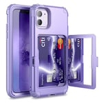 WeLoveCase iPhone 11 Wallet Case for Women Defender Credit Card Holder Cover with Hidden Mirror Three Layer Shockproof Heavy Duty Protection All-Round Protective Case for iPhone 11 Light Purple