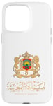 Coque pour iPhone 15 Pro Max Emblème doré du Royaume du Maroc avec drapeau du Maroc