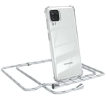 For Samsung Galaxy A12 phone case with lanyard chain White / Silver