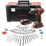 Perceuse-Visseuse sans-fil 18V BLACK+DECKER (2 Batteries 2 Ah + Chargeur + 120 Accessoires + Boite à outils) - BCK186D2KA-QW