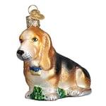 Old World Christmas Dog Collection Glass Blown Ornaments for Christmas Tree Basset Hound, Glitter Brown, 1.5 x 3