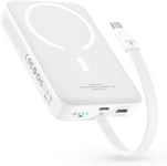 Batterie Externe Magsafe Pd 30w, 10000mah Magnétique Power Bank Avec Câble Usb-C Intégré (Charge/Décharge) Pour Iphone 15/14/13/12 Series, Magsafe Batterie, Chargeur Portable Puissante, Blanc