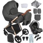 NADDLILY Poussette 3 en 1, Poussette Bebe avec Conception Portable Pliable en Un Clic, Pousette 3 en 1 avec Poussée Réversible Bidirectionnelle, Poussette Canne avec Accessoires (H2 Deep Grey)