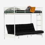 MEUBLE COSY Lit superposé 90x190cm avec Banquette Convertible Canapé et Sommier à Lattes en métal, Style Industriel, pour Enfant Chambre à Coucher Maison, Blanc