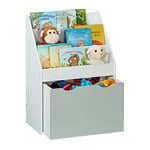 Relaxdays Bibliothèque pour Enfants, HxLxP : 70x50,5x28 cm, avec Coffre à Jouets, 3 Compartiments, MDF, Gris/Blanc