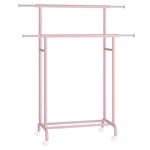 SONGMICS Porte-Manteau à Roulettes, Portant à Vêtements Double Barre, Porte-vêtements Extensible, Structure en Métal Robuste, Capacité Totale 80 kg, 83-120 cm de Large, Rose Bonbon HSR133R01