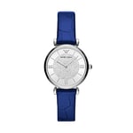 Emporio Armani Montre pour femme, mouvement à deux aiguilles, boîtier en acier inoxydable de 32 mm avec bracelet en cuir, AR11344