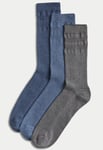 Marks & Spencer M&S Mens 3 Pack Gentle Grip Cool & Fresh Socks Blue Mix - Multicolour Cotton - Size 6-7 (UK Shoe)