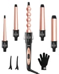 Curling Wand, Ohuhu 5 in 1 Hair Curler, Curling Tongs Iron Set with 5 Pcs 0.35 to 1.25 Inch Interchangeable Ceramic Barrel Heat Protective Glove 2 Clips Dual Voltage, Gift for Girl Women