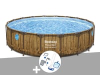 Kit piscine tubulaire ronde Bestway Power Steel avec hublots 5,49 x 1,22 m + Kit d'entretien Deluxe