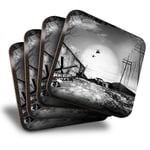 Set of 4 Square Coasters - BW - Apocalyptic Battlefield?Helicopters  #41989