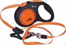 Flexi New Neon Bånd S, 5M, 15Kg, Black/Neon Orange