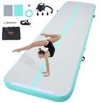 VEVOR Tapis de Gymnastique Gonflable 10 cm Épaisseur, Piste d’Acrobatie avec Pompe Électrique, Tapis d'Entraînement pour Usage Domestique/Salle de Sport/Yoga/Cheerleading/Plage/Parc, 4 m, Vert Menthe