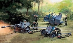 Allemand WWII Guns Set With 8 Figurines PAK35 PAK40 FLACK38 Plastique Kit 1:72