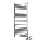 Porte-serviettes sèche serviettes radiateur électrique tubes en acier finition chrome brillant 1200 x 500 cm avec thermostat facile à utiliser