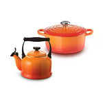 Le Creuset Signature Enamelled Cast Iron Round Casserole Dish With Lid + Le Creuset Traditional Stove-Top Kettle with Whistle, Suitable for All Hob Types Including Induction and Cast Iron