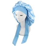 Silk Bonnet Naturligt lockigt hår Sova Satin Bonnet light blue