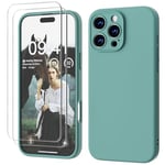 GOODVISH 3 IN 1 for iPhone 16 Pro Max Case 6.9 inch, Upgraded Camera Protection, 2 Pack HD Screen Protector, Liquid Silicone Anti-Scratch Shockproof Gel Rubber Non-Fingerprint Phone Case, Teal