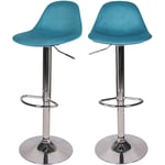 Rendez-vous Déco - Chaise de bar réglable en velours bleu 60/82 cm (lot de 2) - pavo