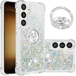 QIWEIQING pour Samsung Galaxy A34 5G Coque avec Anneau Bague Ring Support, [Silver Back] Fille Paillette Glitter Liquide Gel Housse Etui de Protection Coque pour Galaxy A34 5G.Silver YBH