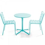 Ensemble table de jardin ronde et 2 chaises métal turquoise Palavas  Oviala