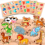 lenbest 6 pcs Puzzles en Bois pour Enfants, Montessori Jouet Bebe, Alphabet Nombre Forme Véhicules Fruit Animal Jeuets Educatifs Apprentissage pour Bébés 2 3 4 Ans Garçons Filles Cadeau Anniversaire