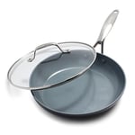 GreenPan Valencia Pro, Poêle à Frire de 26 cm Revêtement Antiadhésif Sain en Céramique, Couvercle, Sans PFAS, Compatible avec l'Induction, Résistante au Lave-vaisselle et au Four, Gris