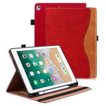 Vkooer Coque pour iPad 10.2 Pouces 9/8/7 Génération - iPad Air 3/Pro 10,5 Housse Cuir PU [Réveil/Veille Automatique] Etui de Protection avec Support Fonction pour iPad 2021/2020/2019, Rouge