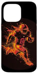 Coque pour iPhone 14 Pro Max Un joueur de football brûle comme une météorite dans le feu et les flammes