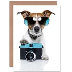 Cool Jack Russell Dog Camera Photo Sunglasses Greetings Card Plus Envelope Blank inside