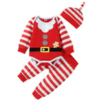 Toddler Baby Santa Claus Cosplay Dräkt Randig Långärmad Jumpsuit + Byxor + Hat Set Jul Fancy Dress Up Kostym 3-6 Months