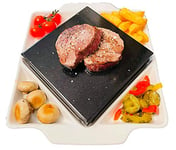 Amania Trading Ltd Higoshi 1 x Cooking & Serving Plate - Meat, Fish, Veg & Steak Stone Cooking Set Black Lava Rock - Sizzling Hot Plate on Ceramic Bowl