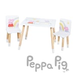 roba Ensemble Table et 2 Chaises Enfants Peppa Pig - Pieds en Bois Massif - pour Filles et Garçons de 2 Ans et Plus - Motif Truie Cochon et Arc-en-Ciel - Rose/Blanc