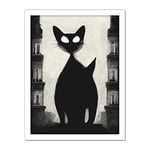 Doppelganger33 LTD Giant Black Cat Le Chat Noir City Monochrome Illustration Artwork Framed Wall Art Print 18X24 Inch